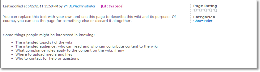 SharePoint enterprise wiki page layout and structure