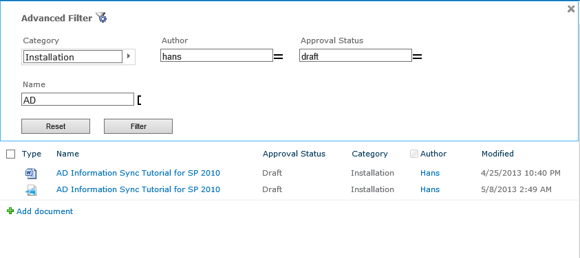 List Advanced Filter