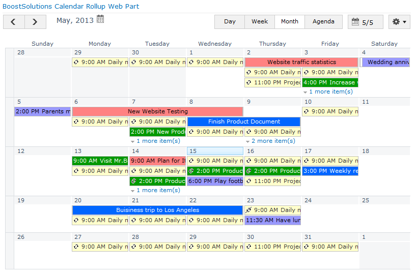 Color Coded Calendar Template from www.boostsolutions.com