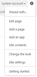 site actions menu