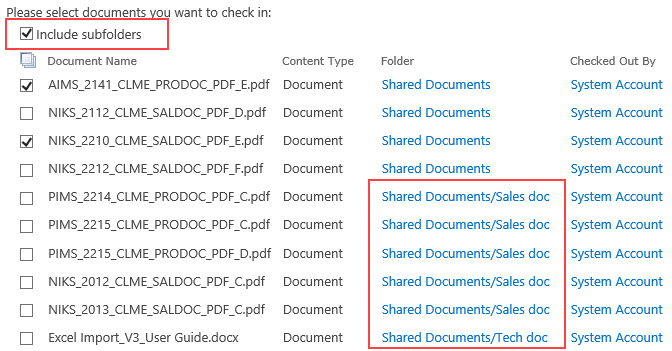 Check-in-SharePoint-subfolders
