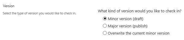 Choose SharePoint documents file versions to check in