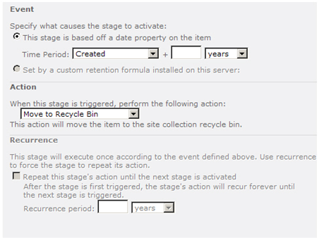 Manage Information Management Policy Settings in SharePoint 2010 Document Library