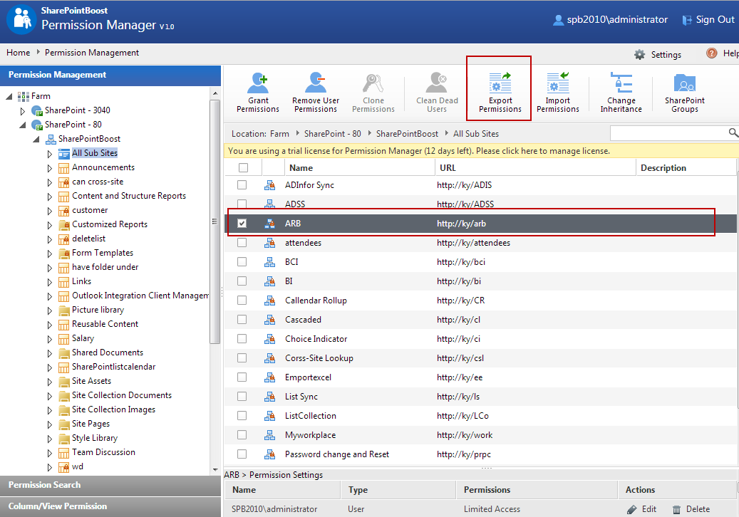 Use SharePoint Boost Permission Manager to Backup or Import Permission settings