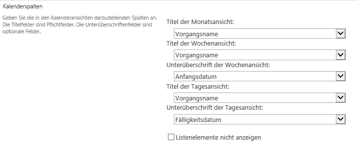 sharepoint Kalenderspalten für SharePoint Listen einstellen