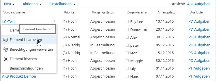 SharePoint Listenelement bearbeiten