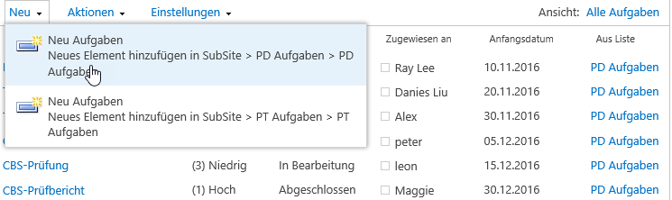 SharePoint neue Aufgabe hinzufügen, sharepoint Listen