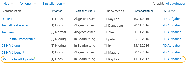 SharePoint neues Listenelement hinzufügen