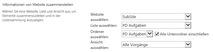 SharePoint Listen und SharePoint Ansicht auswählen 