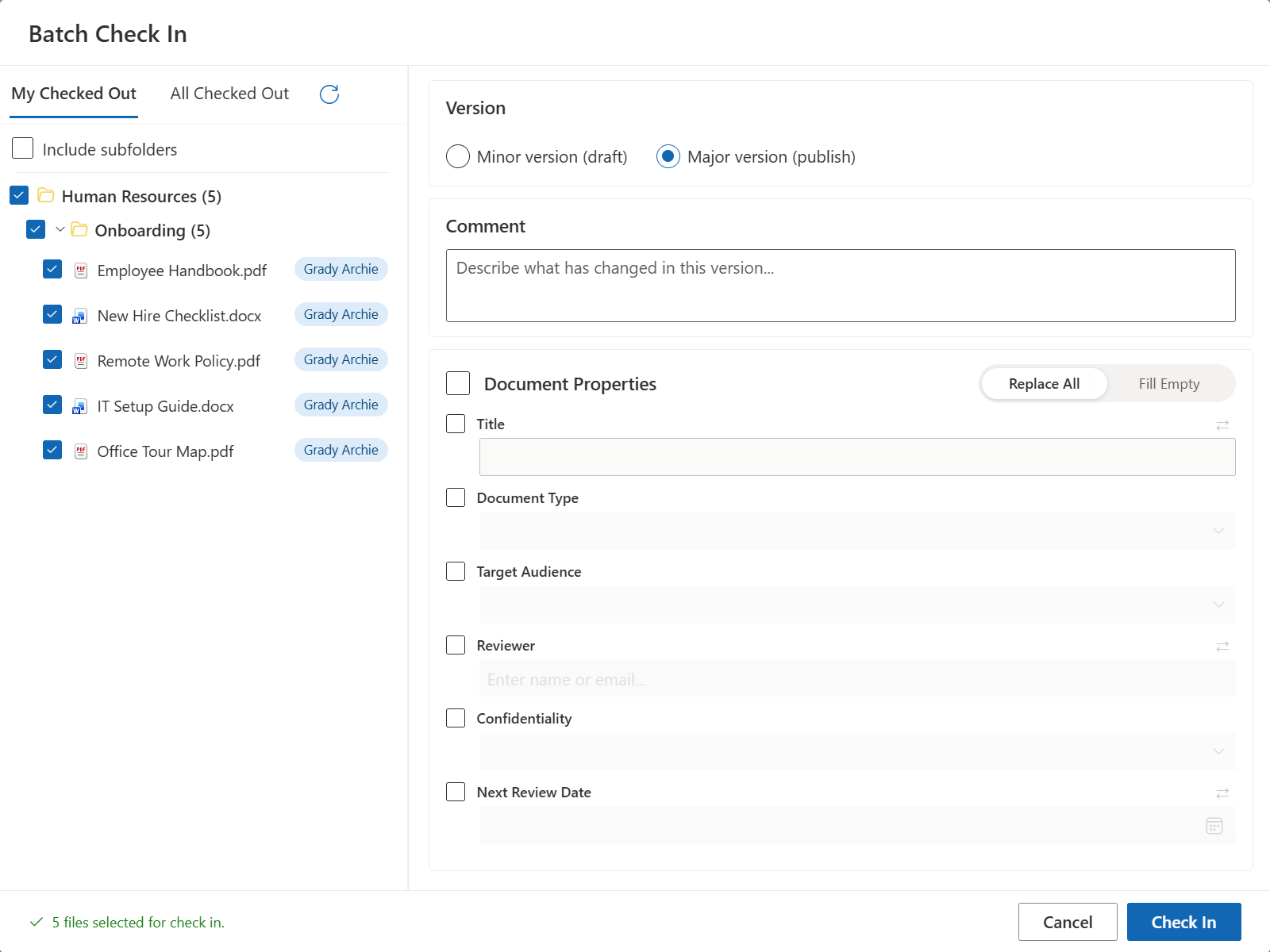 Bulk Check In SharePoint Online Files