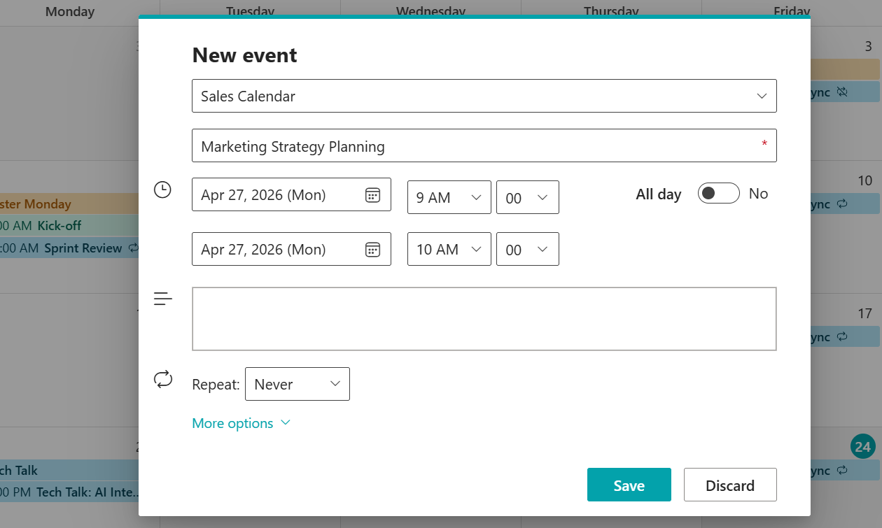 Create Event - Add new events with detailed information