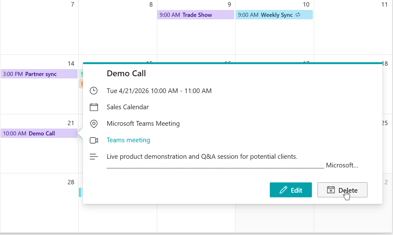 Delete Event - Remove events from calendar