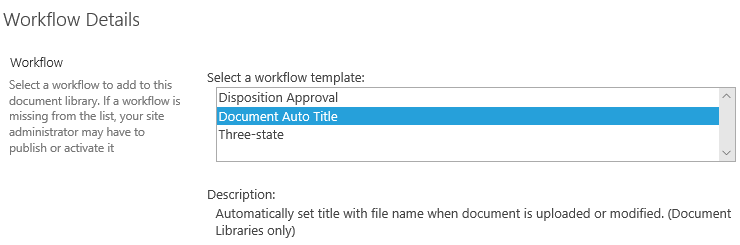 SharePoint Document Auto Title workflow settings