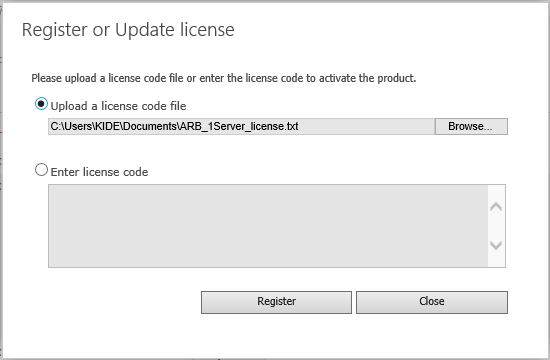 Upload license code