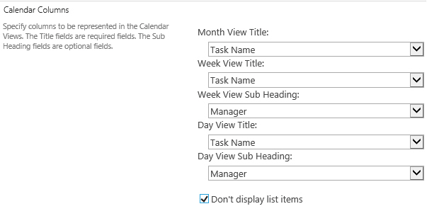 SharePoint list collection calendar columns