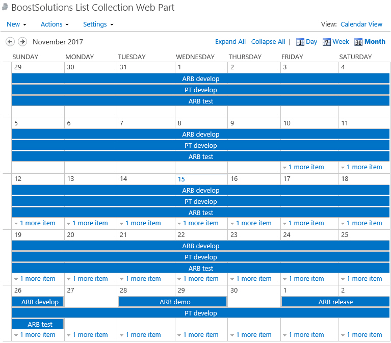SharePoint list collection calendar view