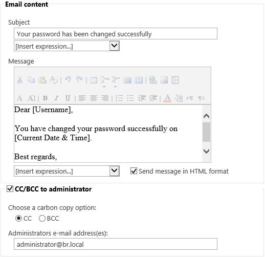 SharePoint password email confirmation.