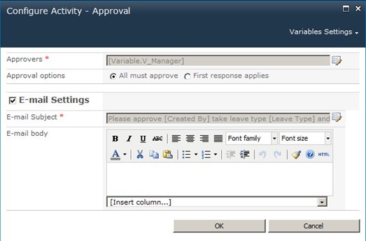 Configure workflow approval activity