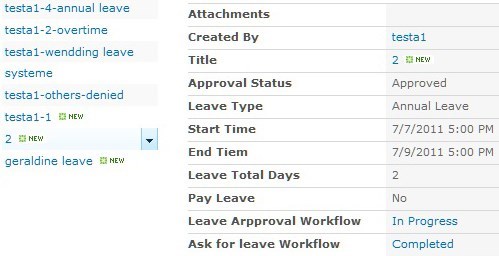 SharePoint workflow leave of absence is ended.