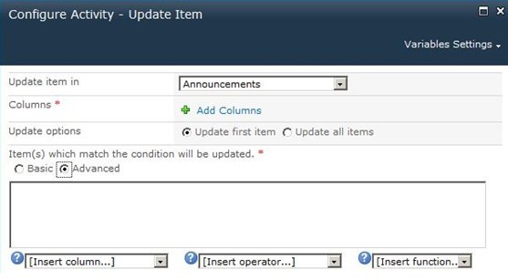 Update SharePoint workflow items.